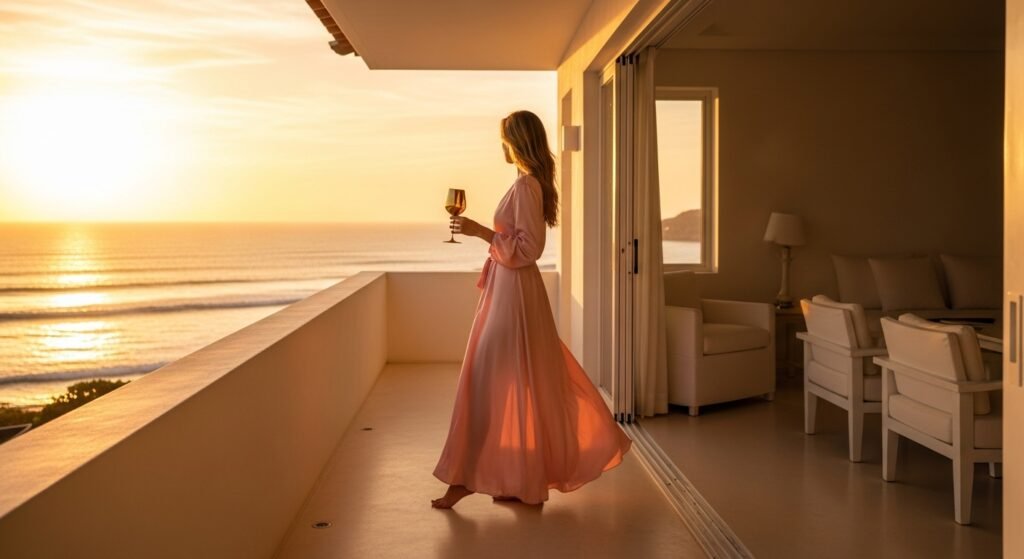 luxury travel villa photography, beige and blush lifestyle travel, golden sunset travel image, luxury vacation Pinterest aesthetic, elegant travel lifestyle 2025 by artisan anthology