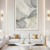 Large Gray and Ivory Wall Art with Gold Accents