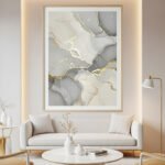 Large Gray and Ivory Wall Art with Gold Accents
