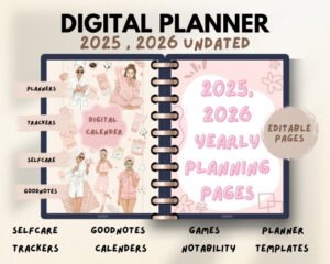 2025–2026 Digital Calendar | Two-Year Planner for Daily, Weekly & Monthly Organization (Goodnotes, iPad, Printable)