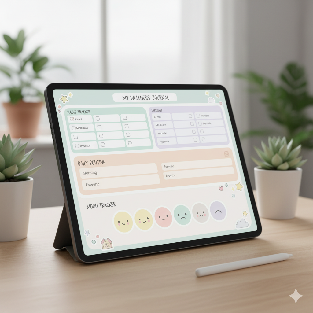 Daily productivity and habit tracker digital planner for iPad GoodNotes with stickers. by artisan anthology