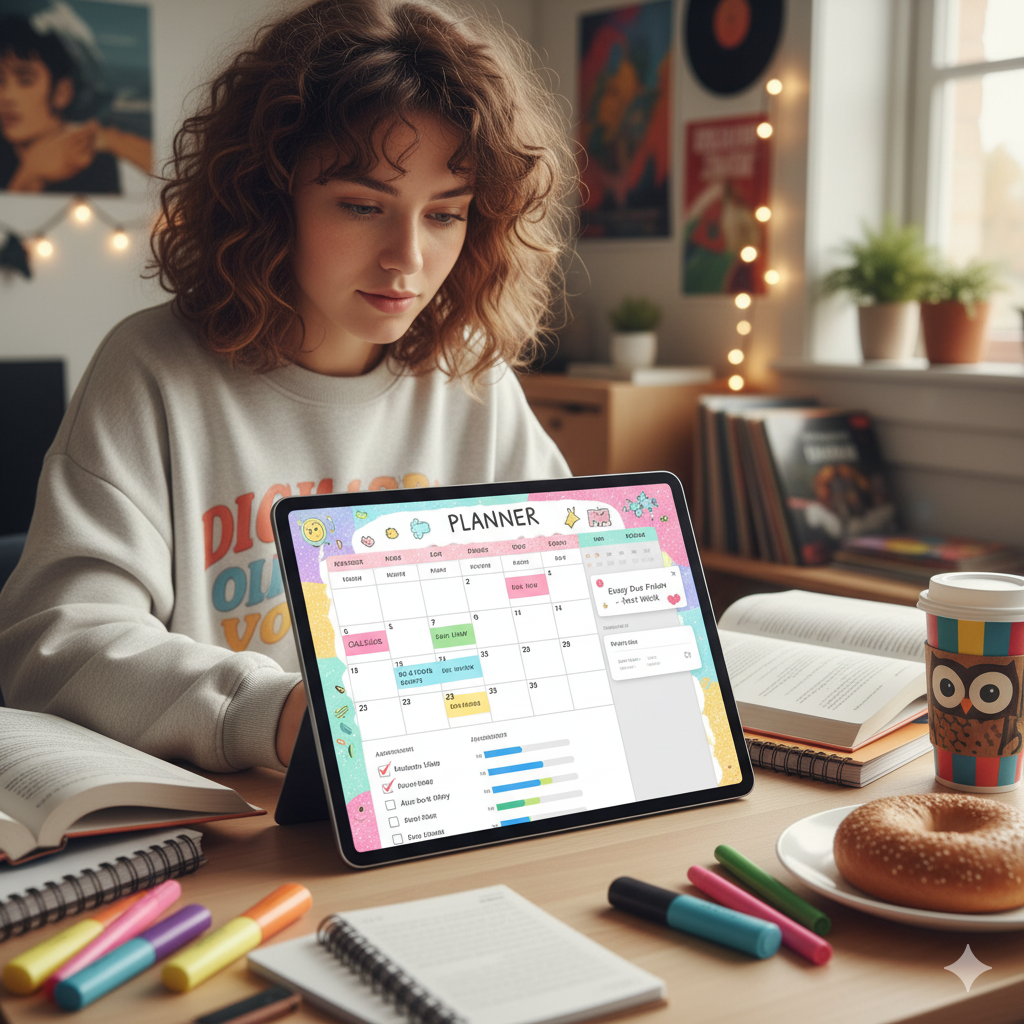 Digital planner for students to organize study schedule and assignments by artisan anthology