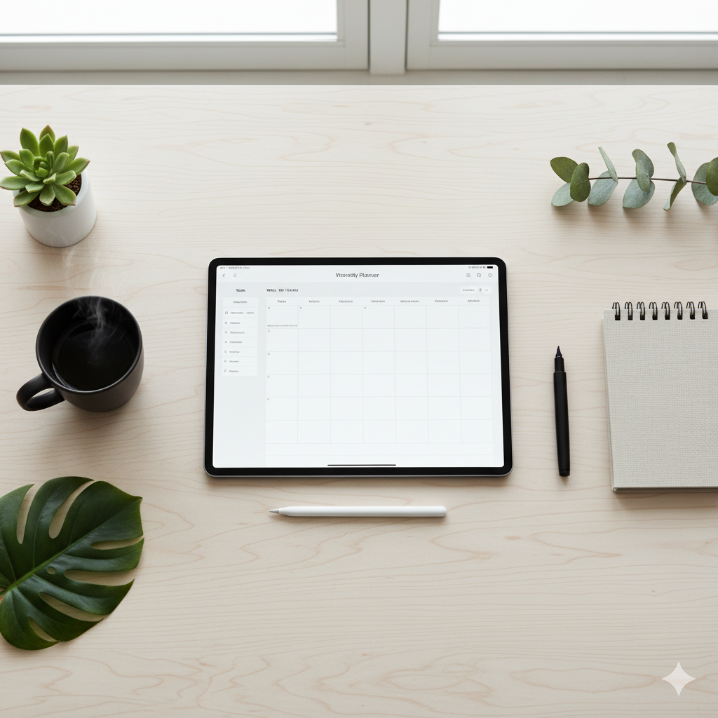 Digital planner on iPad with Apple Pencil in GoodNotes – productivity workspace setup. by artisan anthology