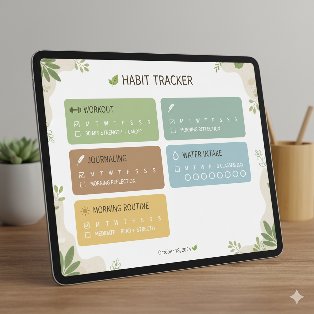 Digital planner with habit tracker for personal growth and productivity by artisan anthology
