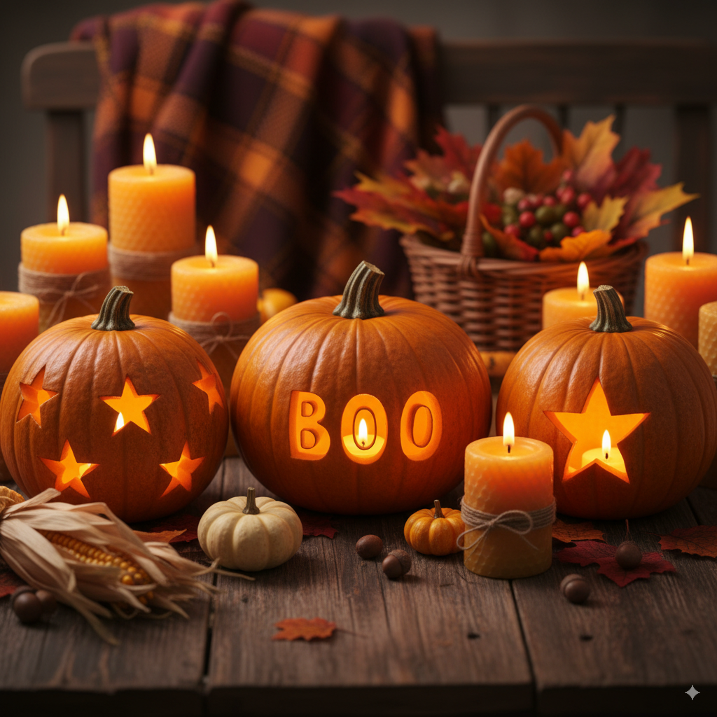 Easy pumpkin carving ideas for beginners with BOO and stars. by artisan anthology