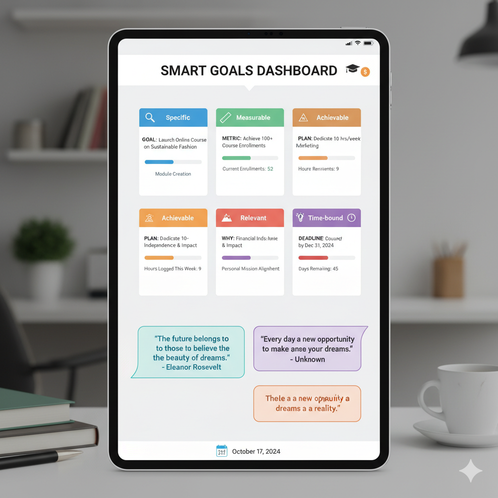 SMART goals digital planner template with progress tracking and productivity layout by artisan anthology
