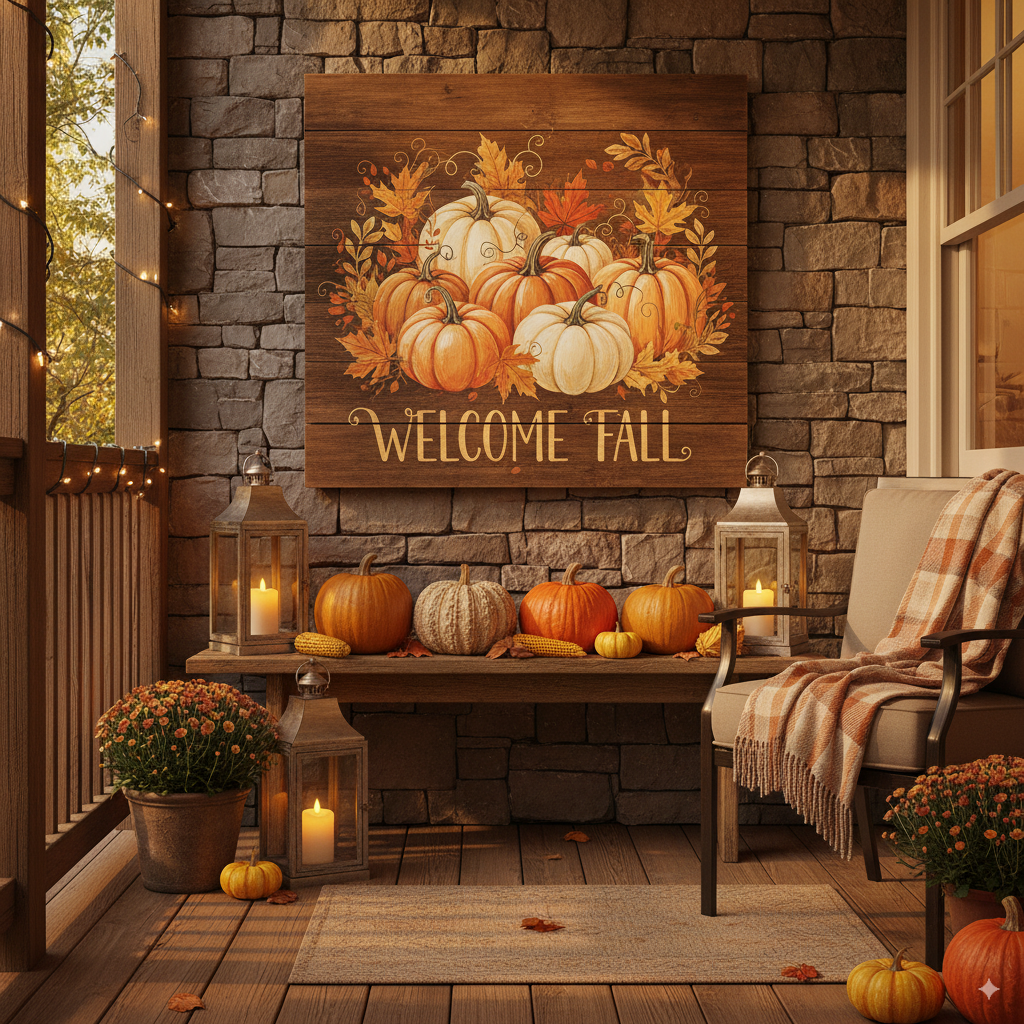 autumn wall art, outdoor fall home decor, seasonal wall decor, cozy rustic autumn decoration by artisan anthology