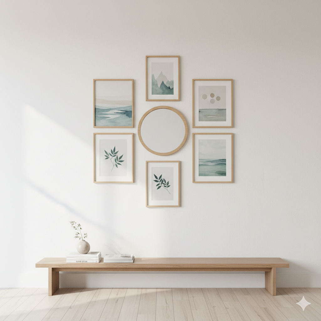 before and after wall art layout small studio illustrating how art makes walls seem larger by artisan anthology