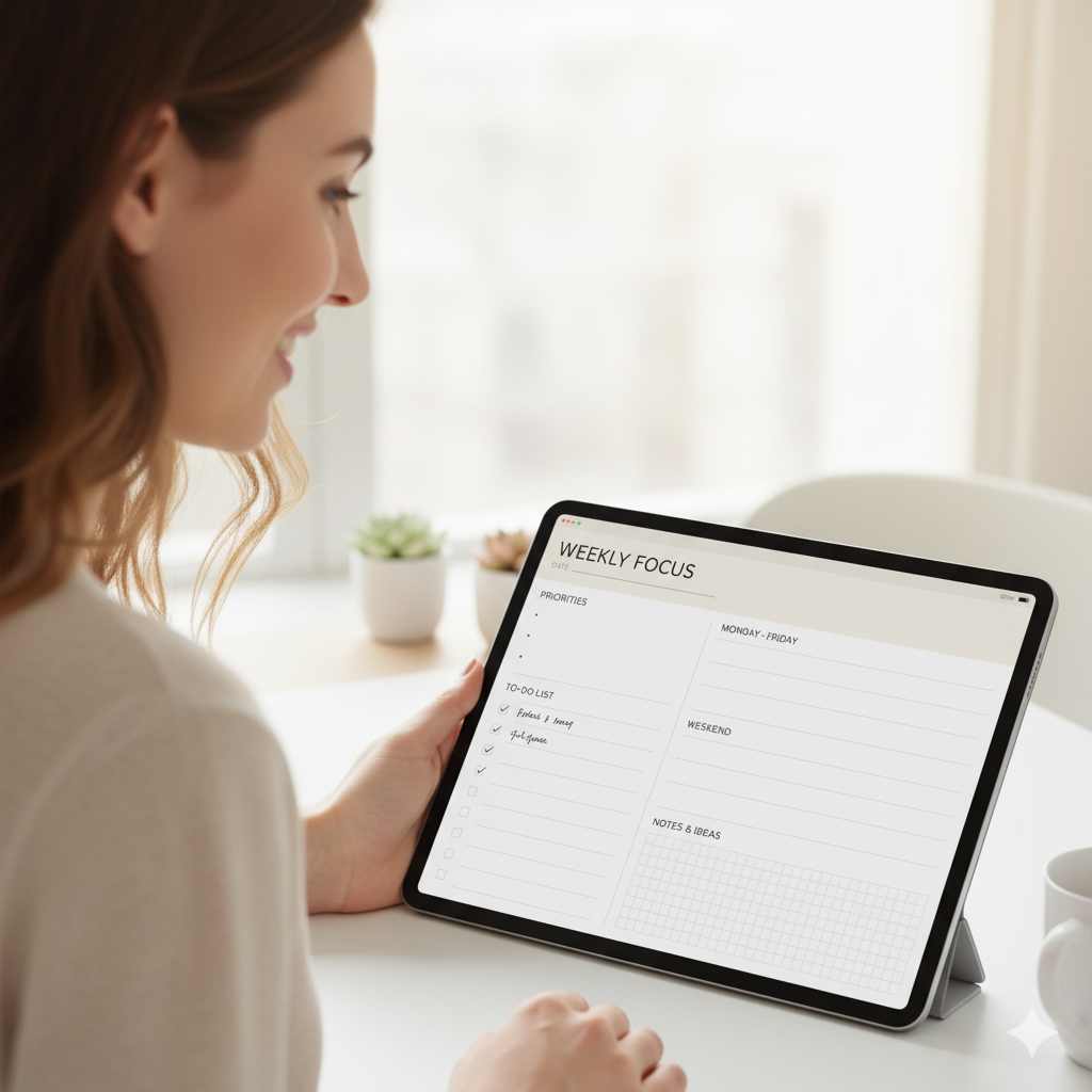 “Aesthetic digital planner template for iPad weekly layout” by artisan anthology