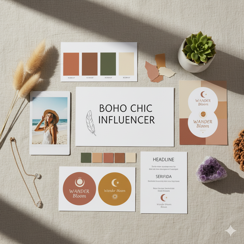 “Boho Canva brand book template for influencers” by artisan anthology
