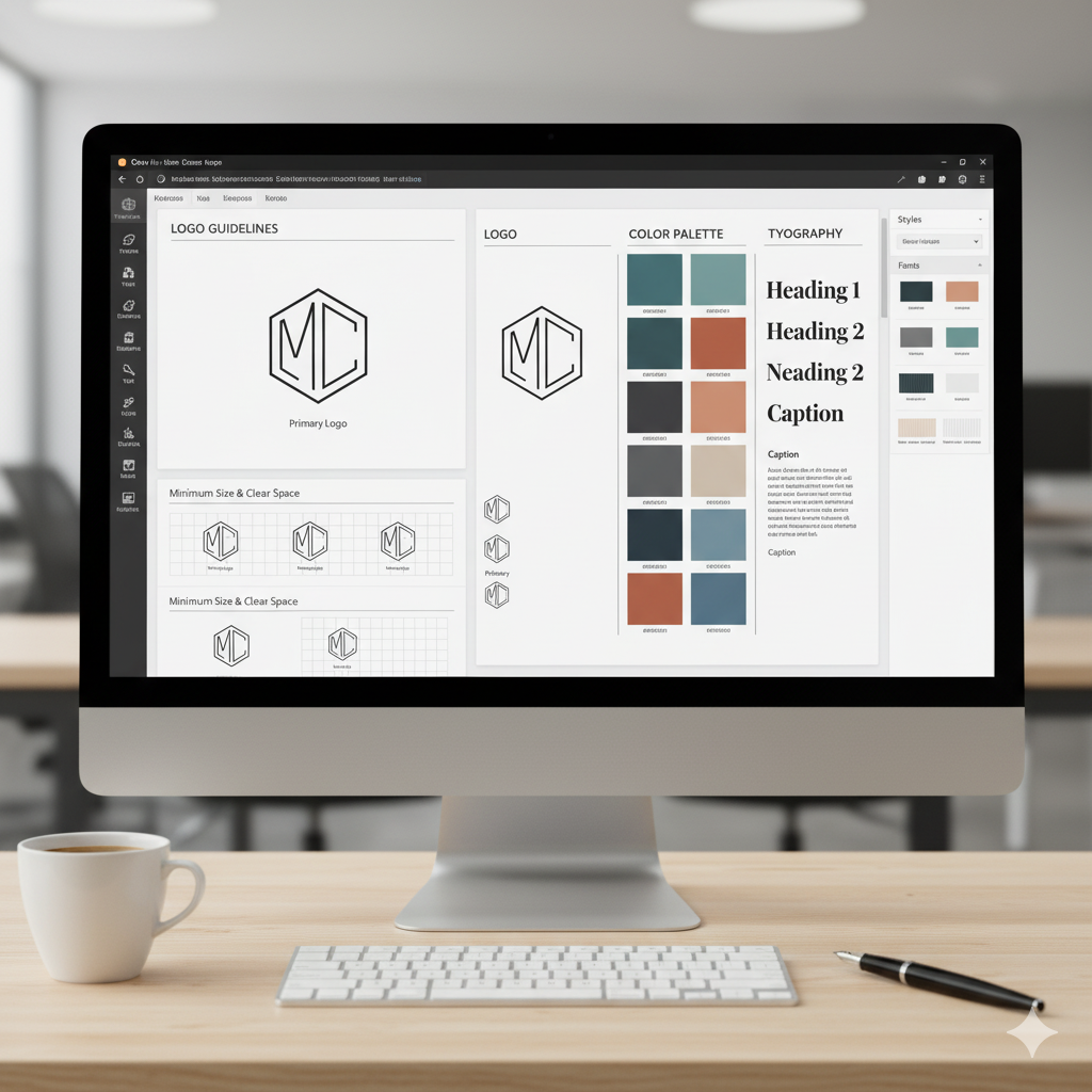 “Designing a brand book template in Canva with logo and colors by artisan anthology
