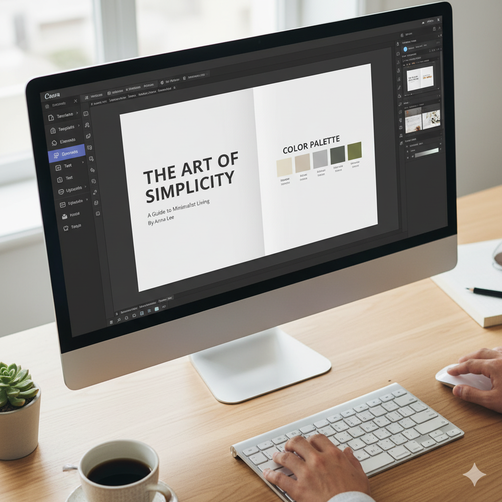 βDesigning an e-book in Canva with modern fonts and brand colors.β by artisan anthology