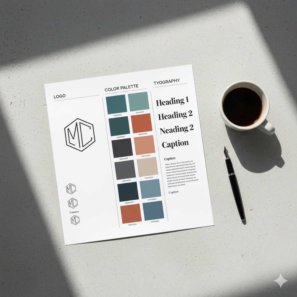 “Example of brand identity guidelines layout with typography and colors”