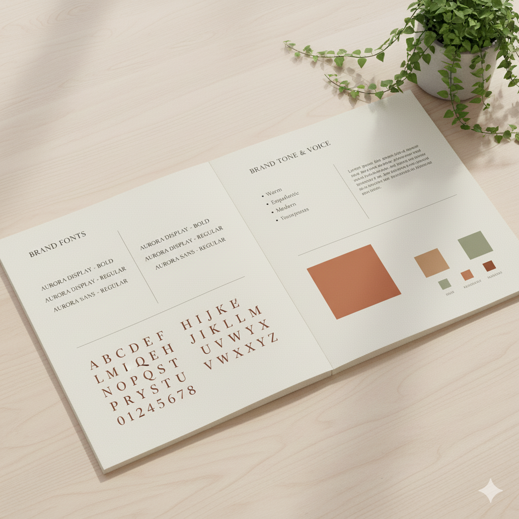 “Modern brand guidelines layout with typography section” by artisan anthology