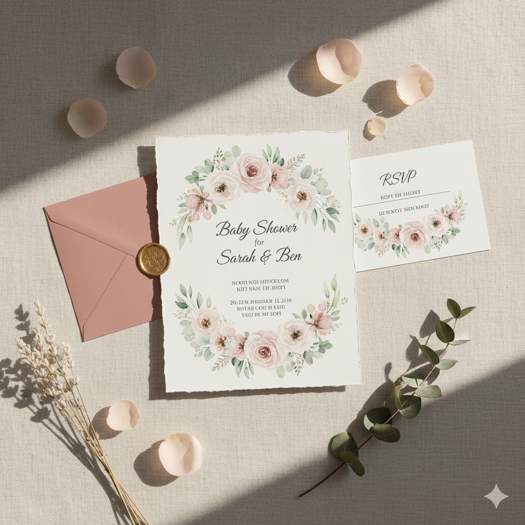 “Floral watercolor baby shower invitation template.” by artisan anthology