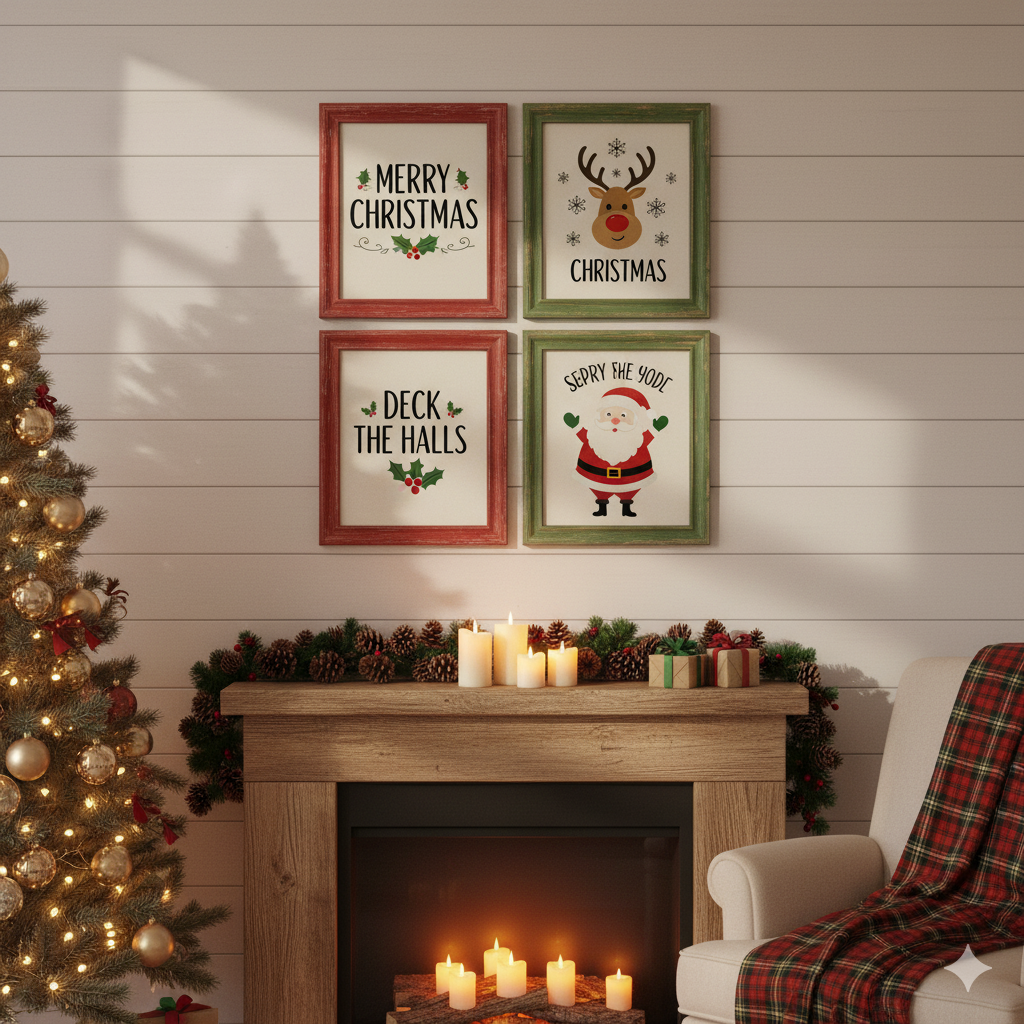 Holiday wall art printable bundle with Christmas typography. by artisan anthology