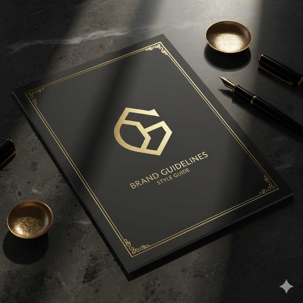 “Luxury brand book design with gold accents”