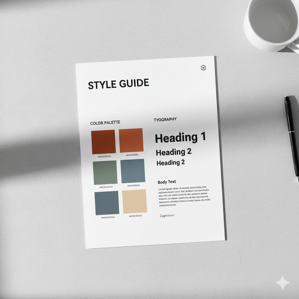 “Team discussing brand book and visual guidelines”