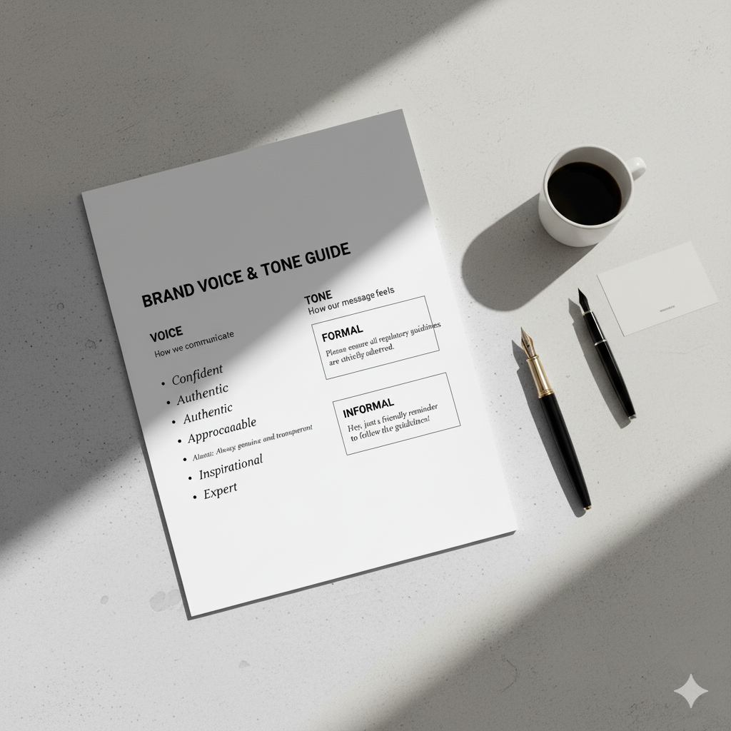 “Modern brand book voice and tone section layout” by artisan anthology