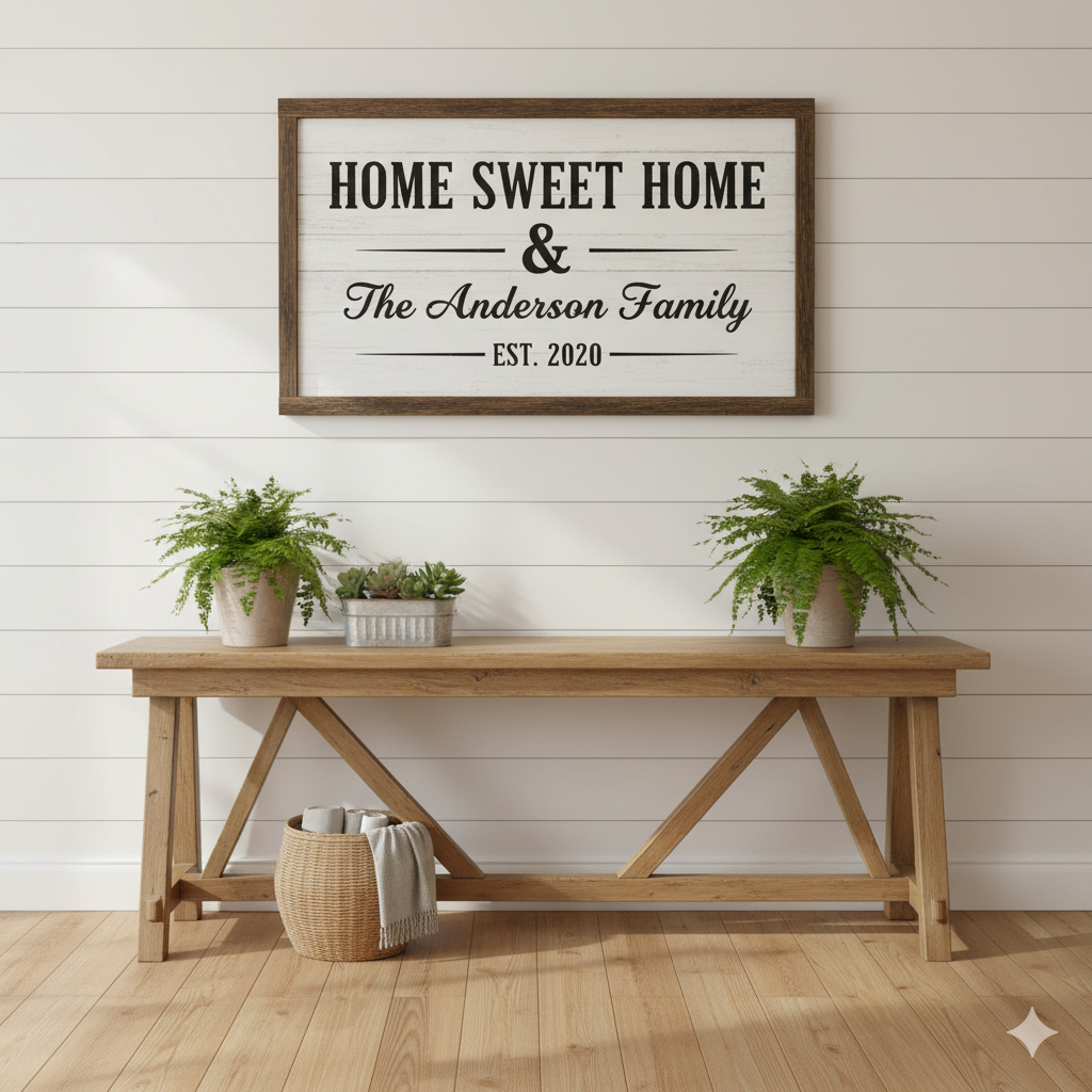 “New home personalized wall art — Home Sweet Home print with family name for housewarming gift.” by artisan anthology