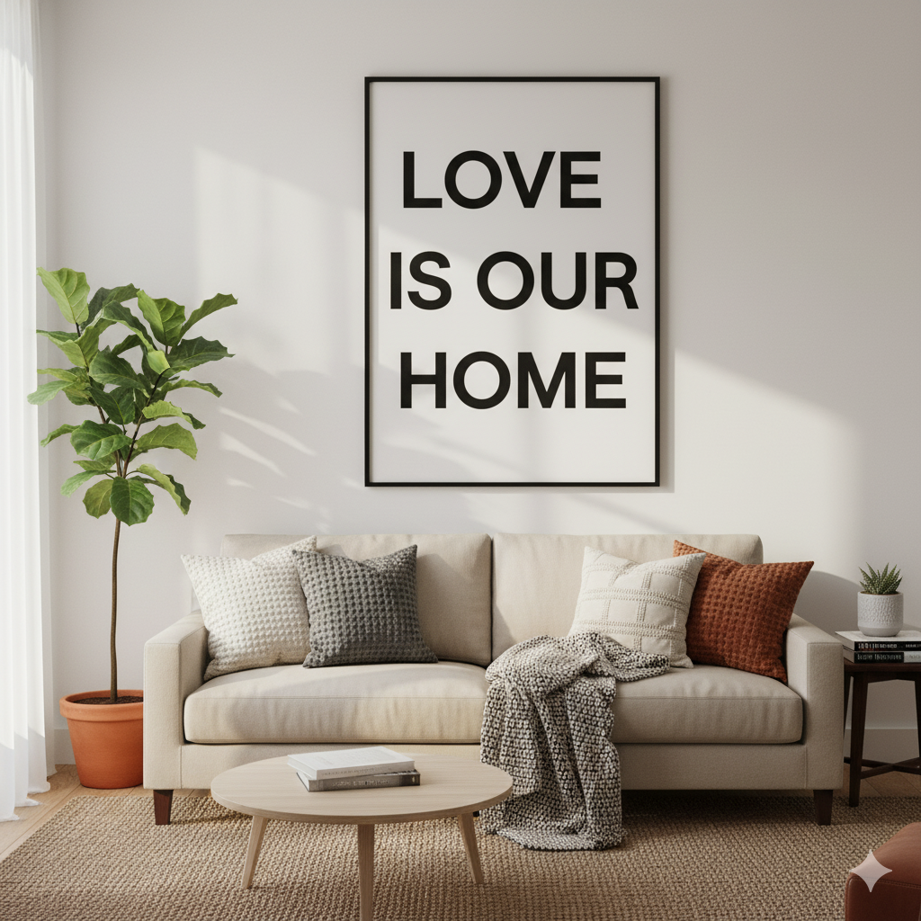 “Oversized typography wall art in modern home” by artisan anthology
