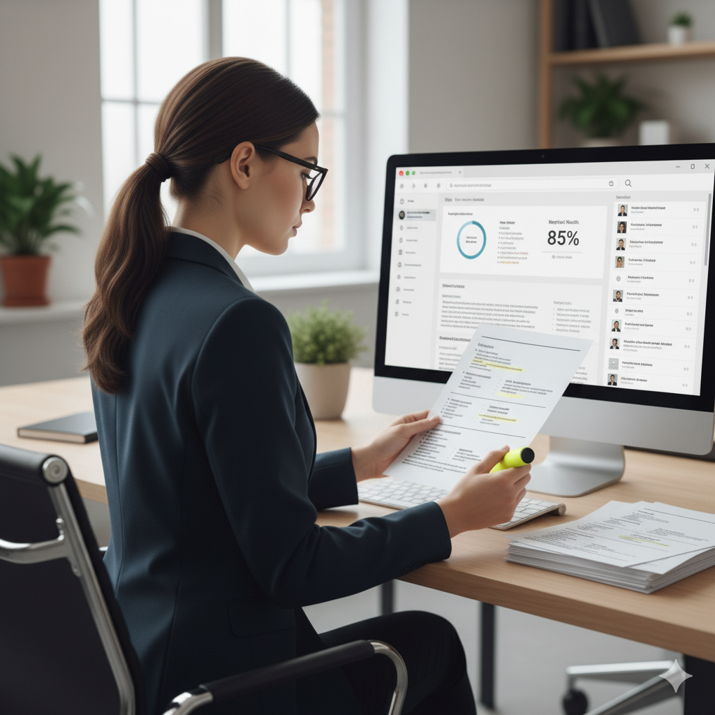 Recruiter-reviewing-ATS-friendly-resume-templates-for-2025-job-interviews.