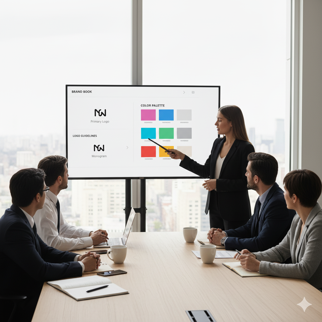 “Team discussing brand book and visual guidelines” by artisan anthology