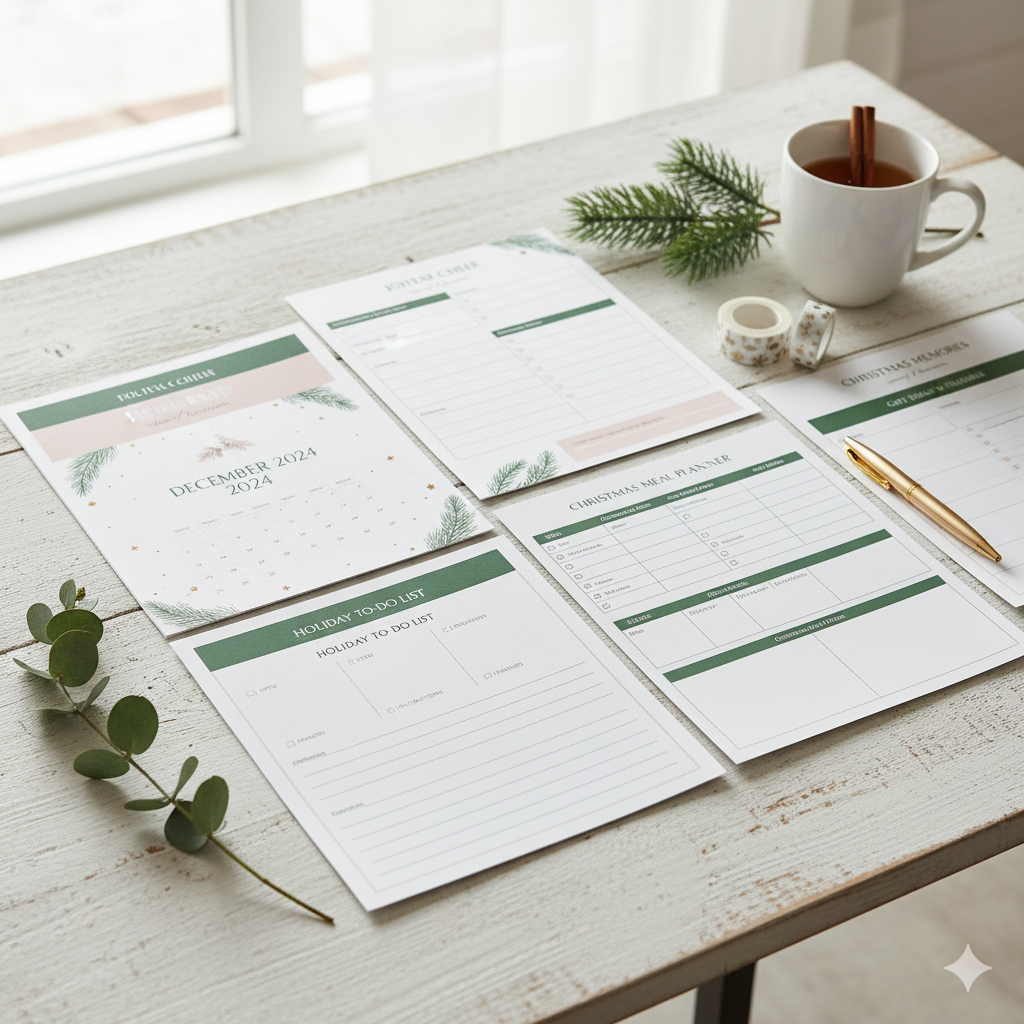 “Aesthetic Christmas planner printable bundle with holiday to-do lists, calendars, meal planning sheets”by artisan anthology