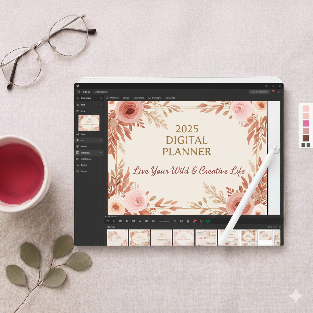 Boho chic floral digital planner cover mockup by artisan anthology
