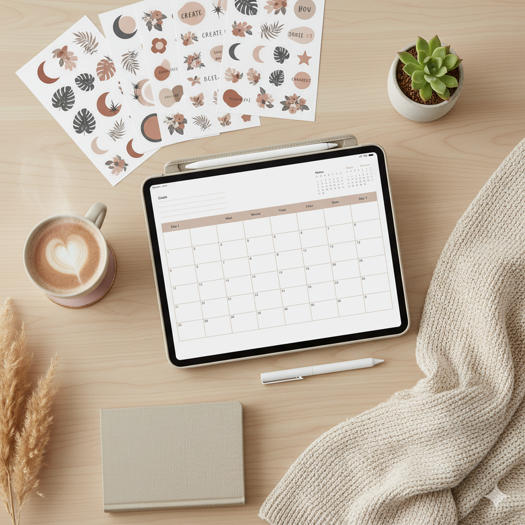 Boho-style digital planner cover design inspiration by artisan anthology.