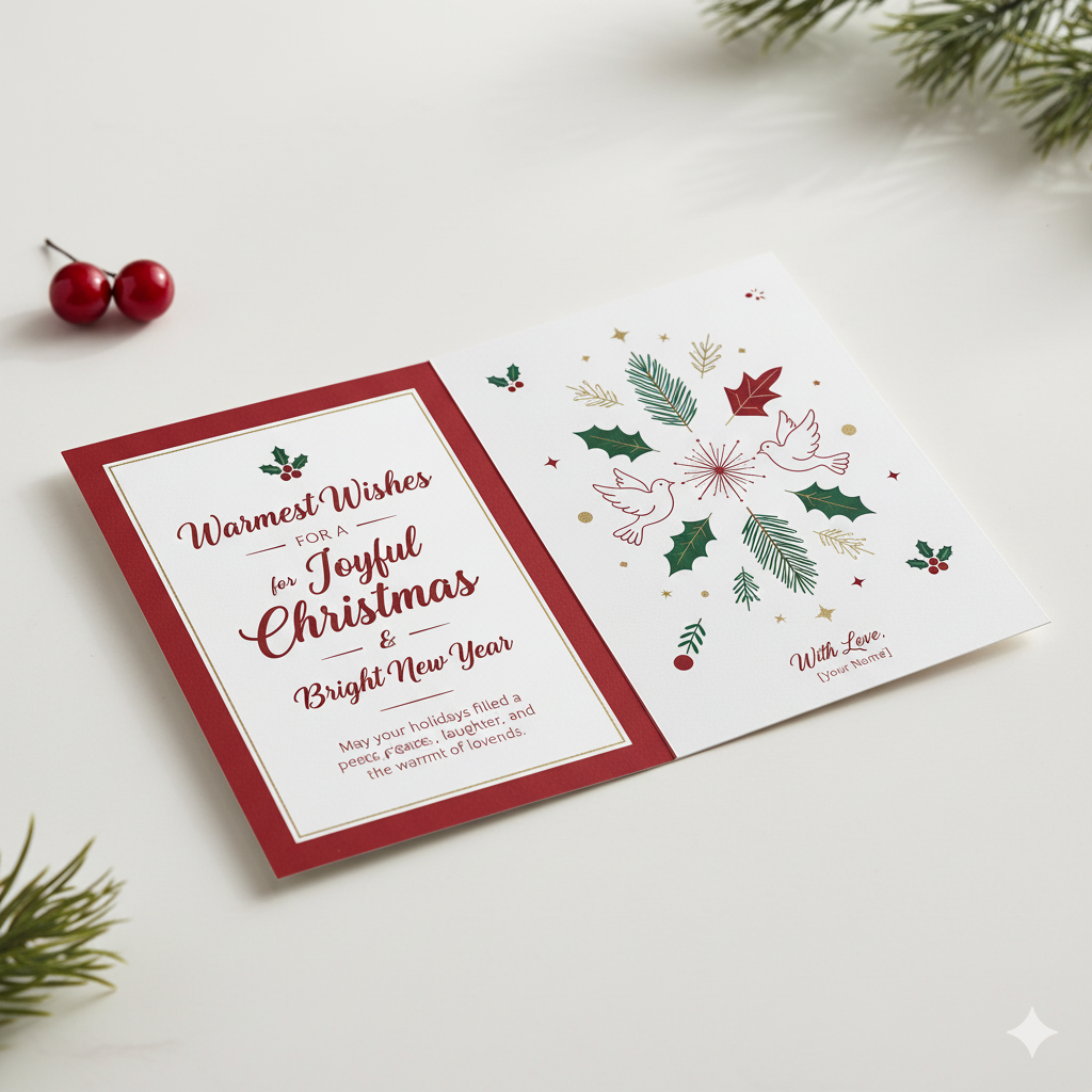 Christmas greeting card template with heartfelt holiday messages and modern design.by artisan anthology