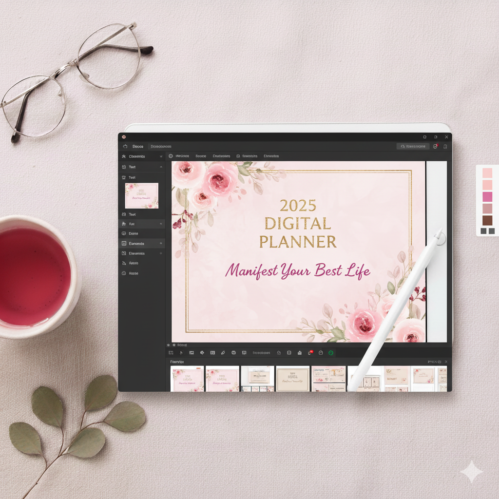 Feminine aesthetic digital planner cover Canva design by artisan anthology
