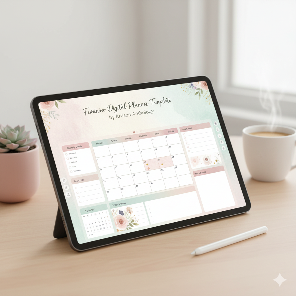 “Feminine digital planner template by Artisan Anthology”