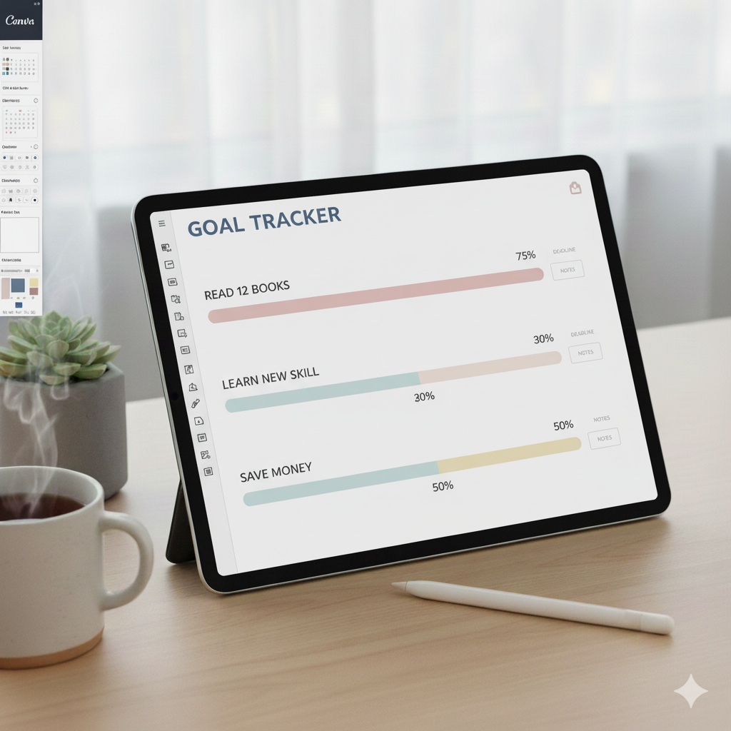 "Goal tracking layout for digital planner users" by artisan anthology
