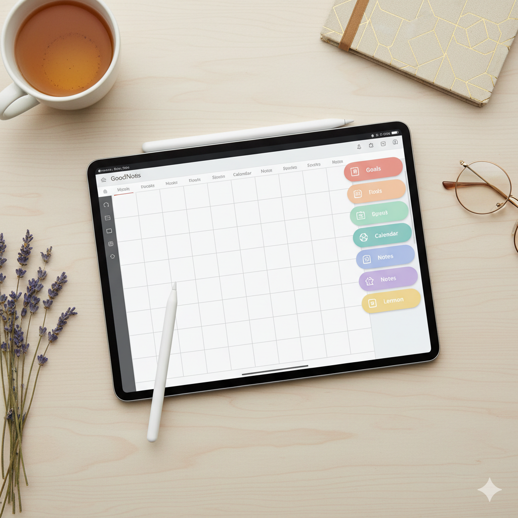GoodNotes 6 digital planner on iPad with pastel designβ by artisan anthology