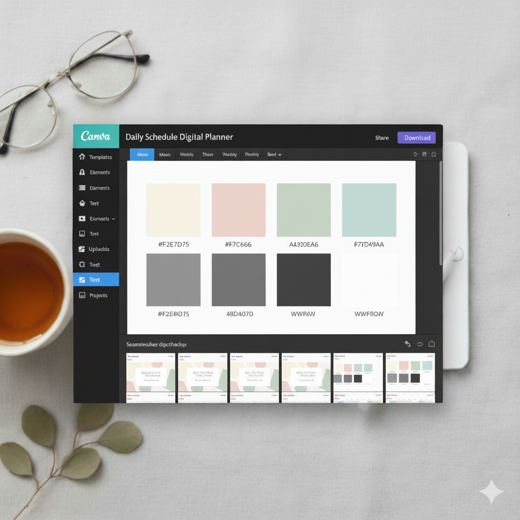 “Luxury digital planner color palette and typography selection in Canva”by artisan anthology