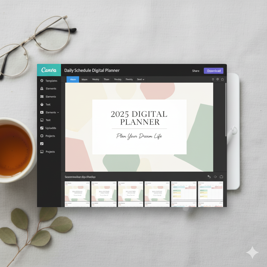 “Minimal aesthetic Canva digital planner cover with gold text”by artisan anthology