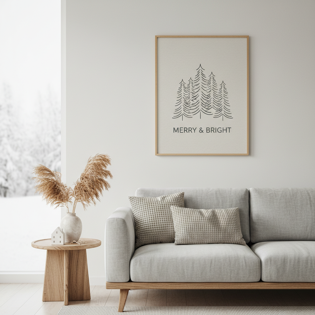 Minimalist Christmas wall art print with modern Scandinavian holiday design.by artisan anthology
