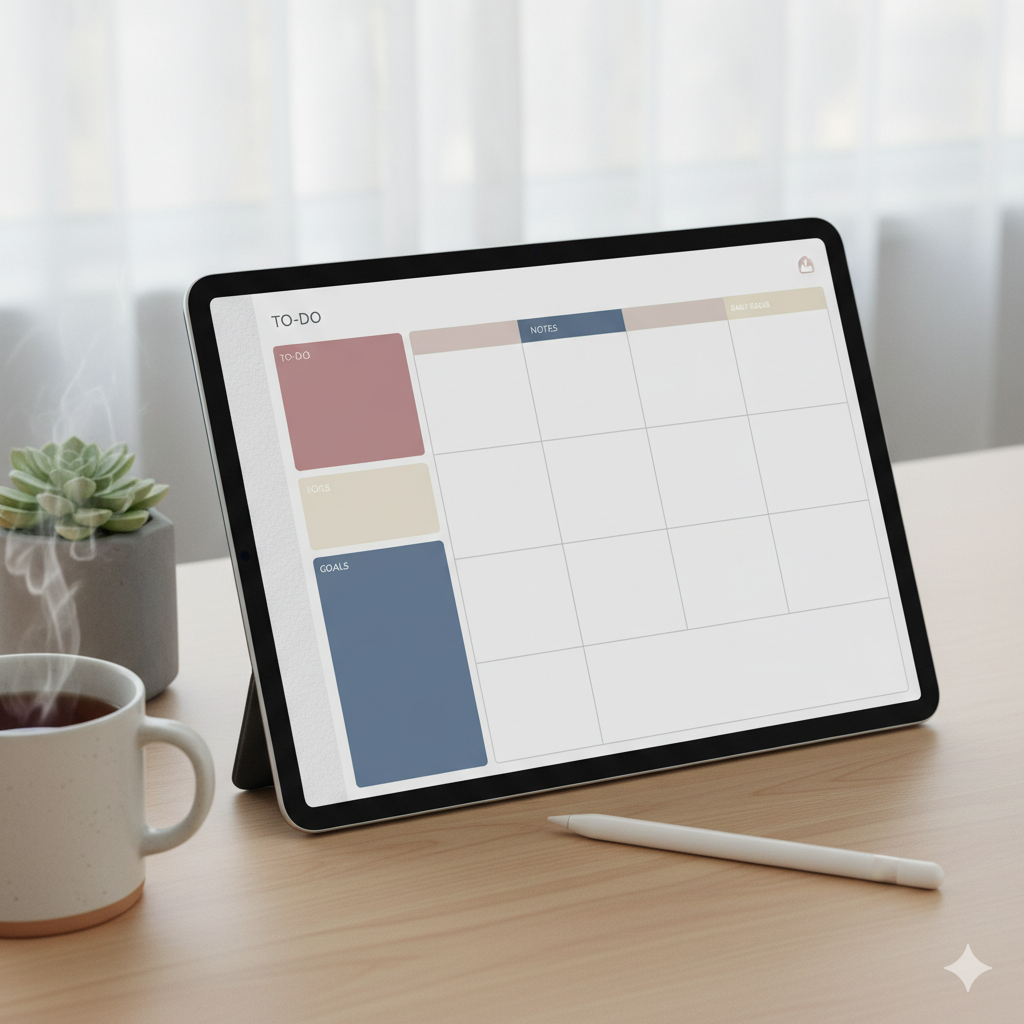 "Minimalist digital planner page layout on iPad" by artisan anthology