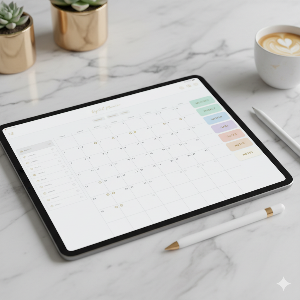 “Minimalist digital planner with clickable tabs and hyperlinks on iPad”by artisan anthology