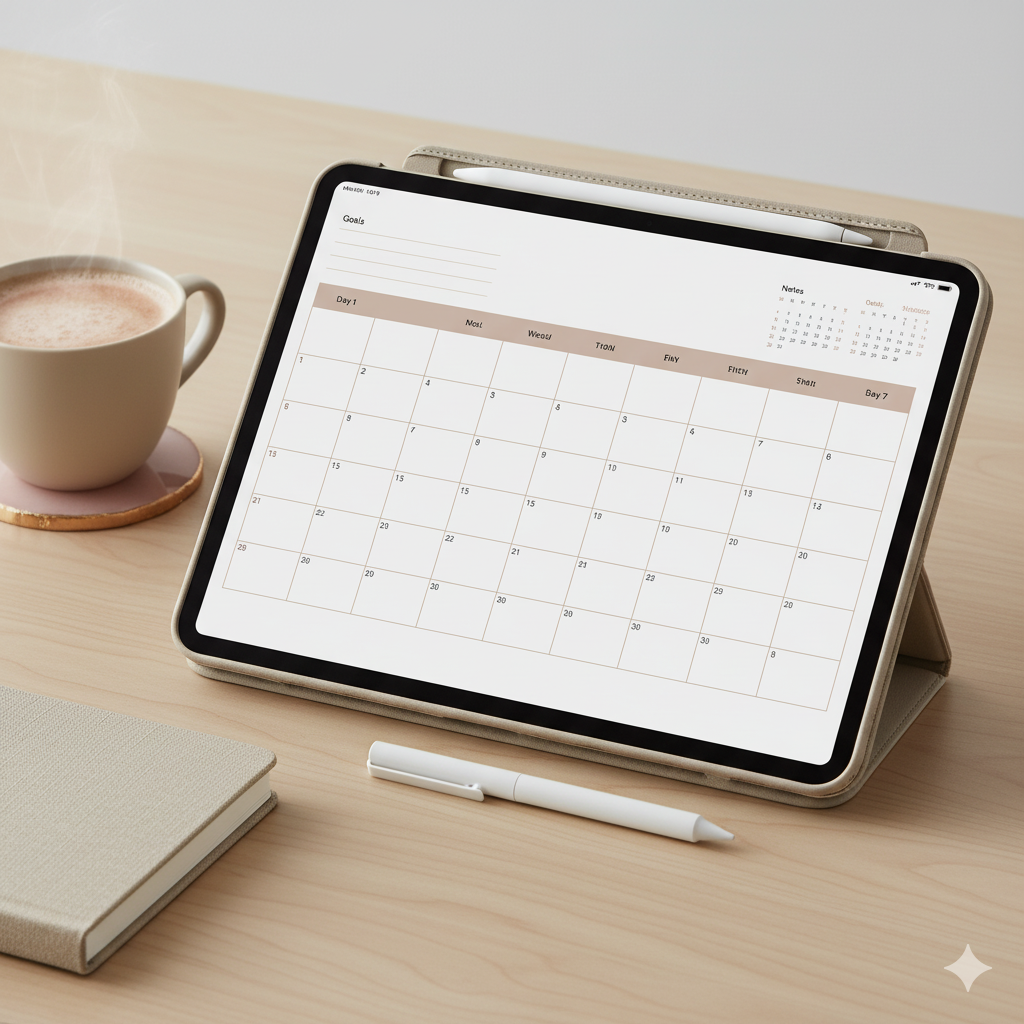 Minimalist undated digital planner template for creatives by artisan anthology.