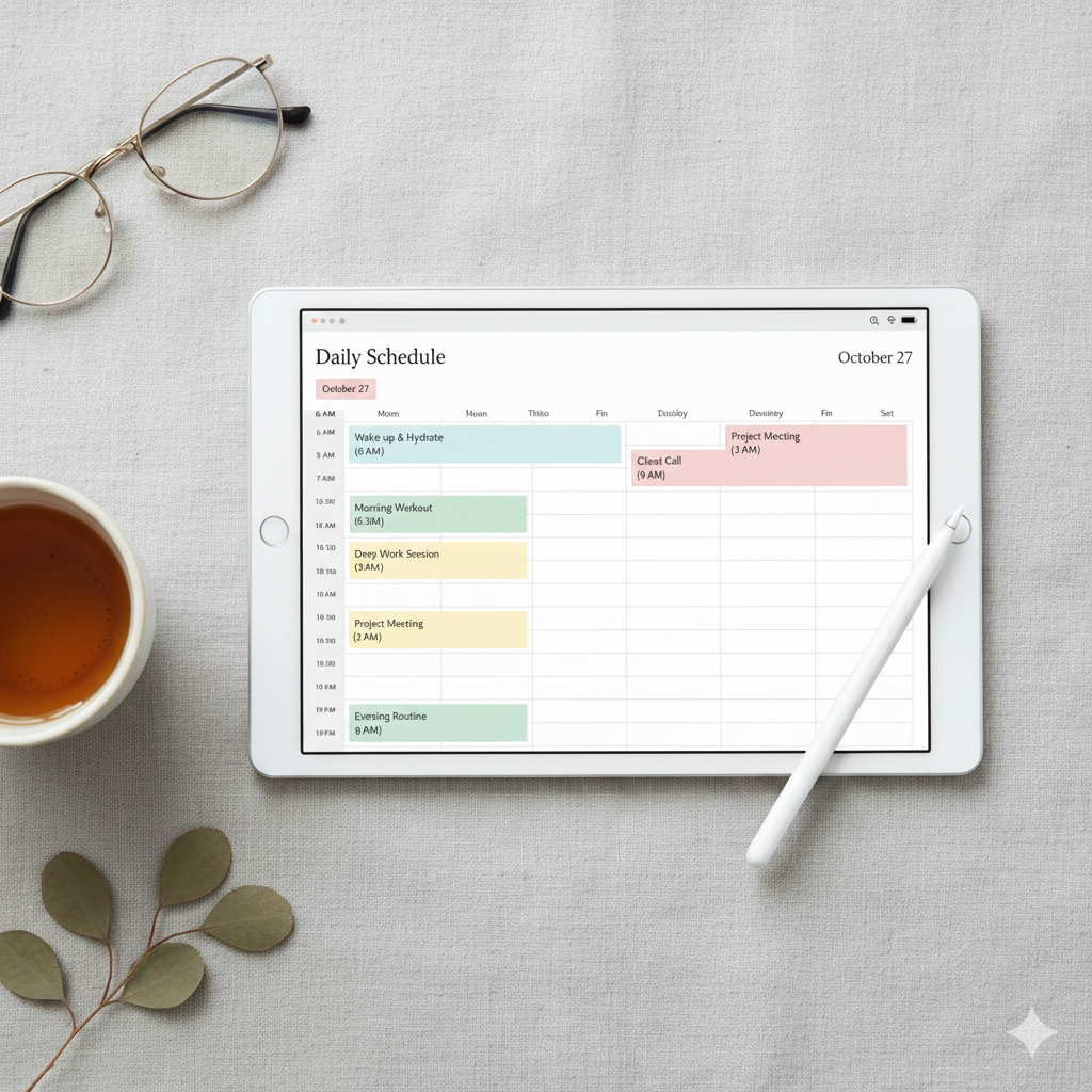 “Time blocking with a daily digital planner for focus”by artisan anthology
