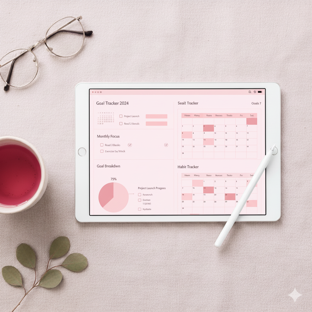 blush pink feminine digital planner by artisan anthology