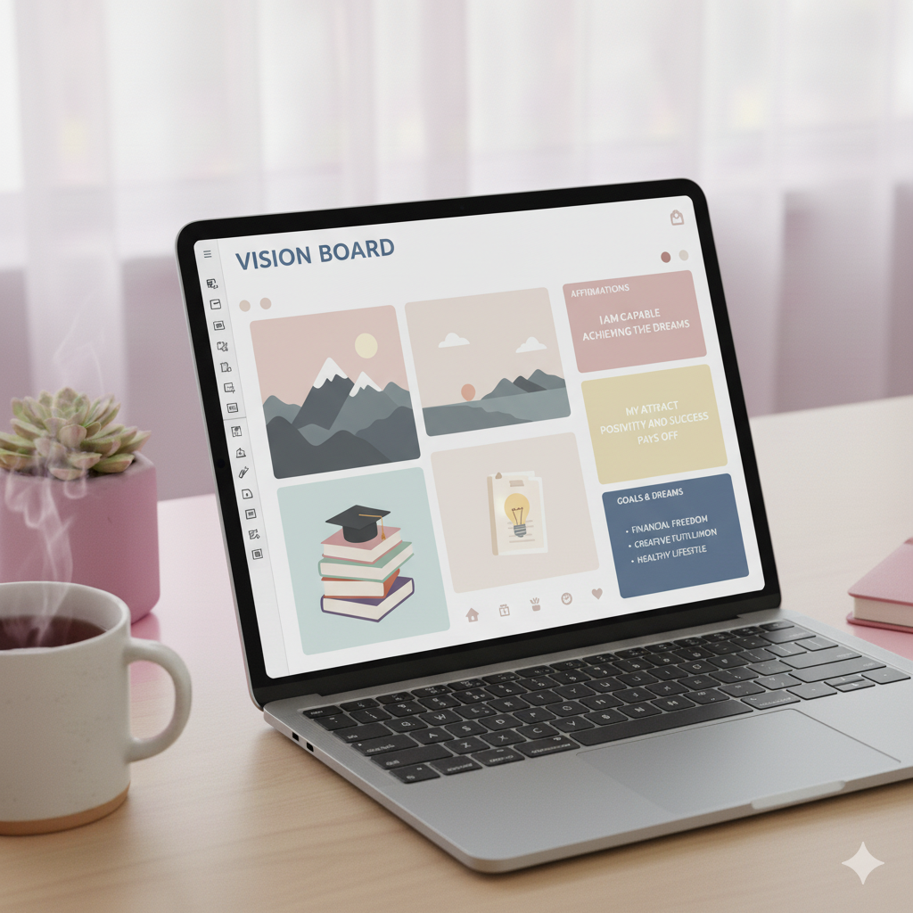 “Digital vision board planner mockup for Etsy listing”by artisan anthology