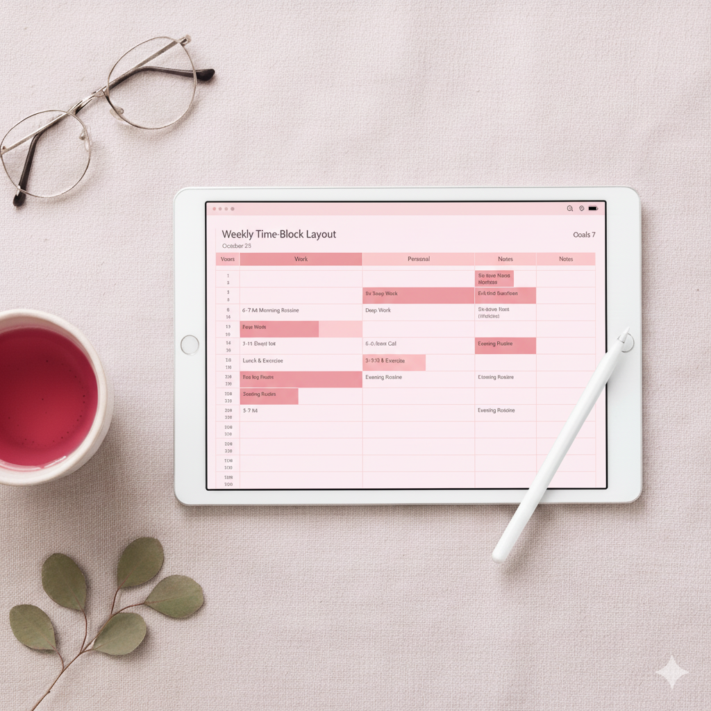 minimalist time-block planner template by artisan anthology