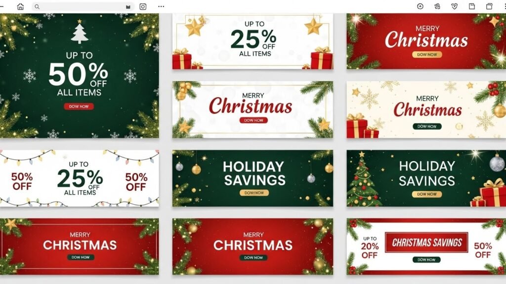Canva Christmas sale banners for holiday promotions by artisan anthology.