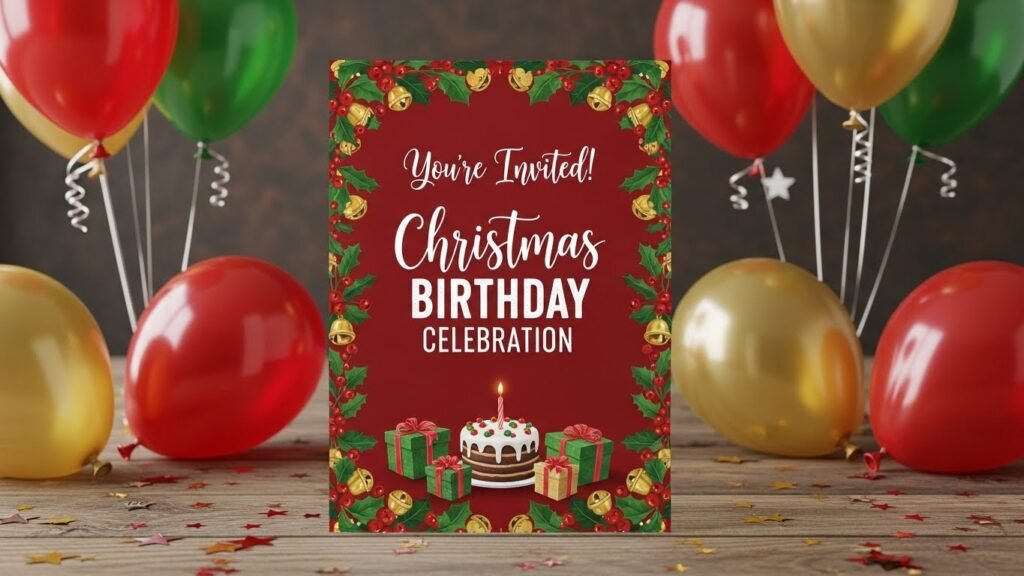 Christmas birthday invitation template by artisan anthology.