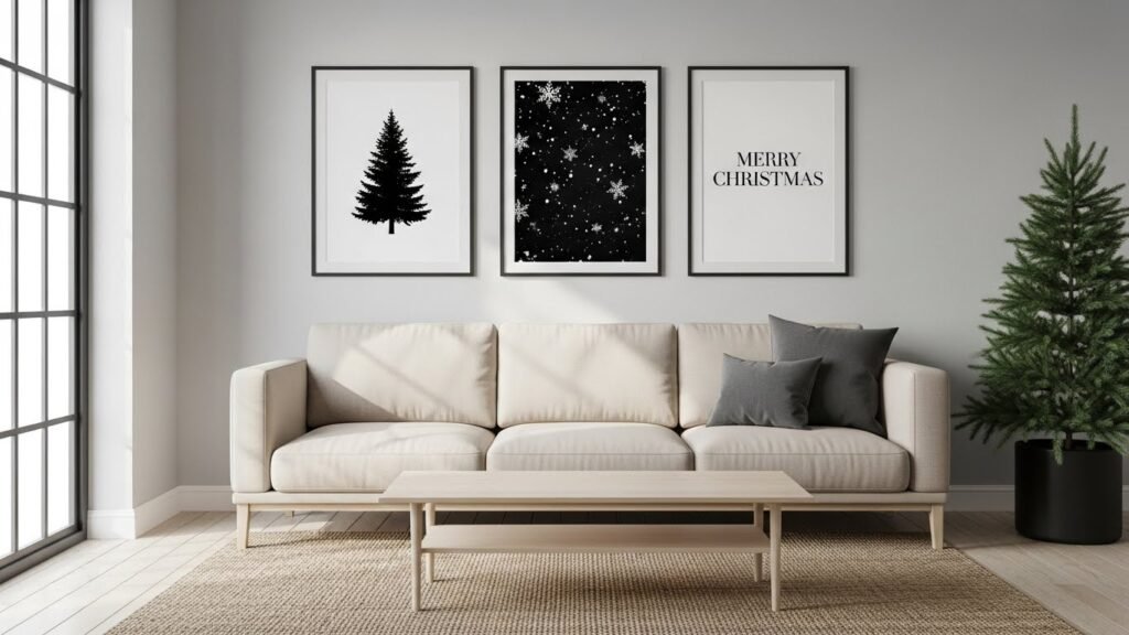Christmas black-and-white wall prints printable by artisan anthology.