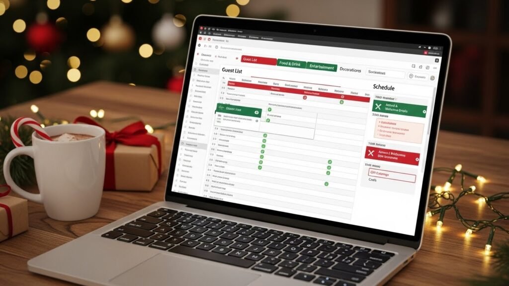 Christmas event planning spreadsheet for holiday events by artisan anthology.
