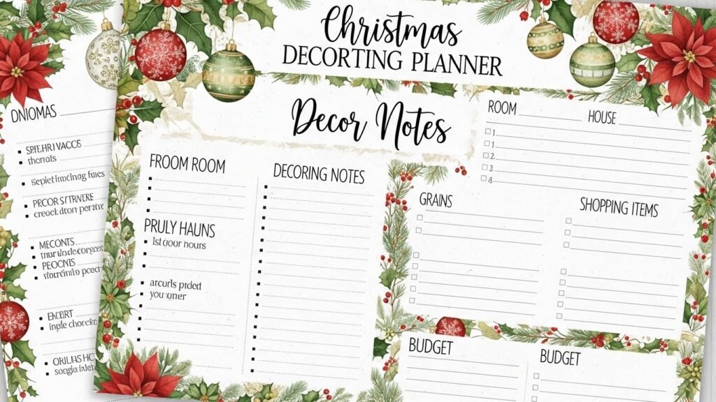 Christmas decorating planner printable by artisan anthology.